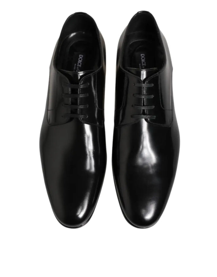 Dolce &amp; Gabbana Black Calfskin Leather Derby Men Dress Shoes