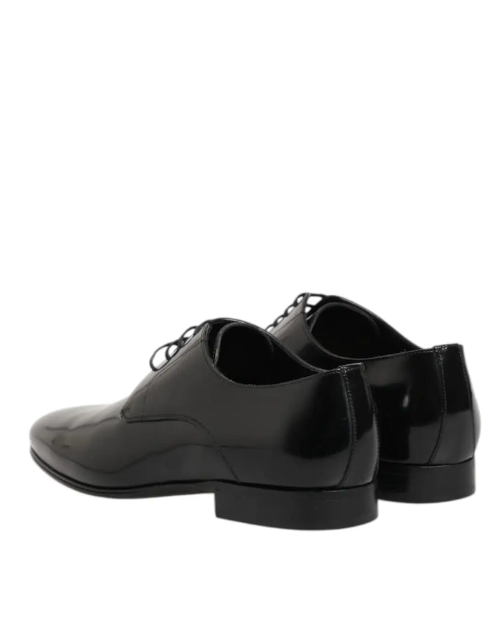 Dolce &amp; Gabbana Black Calfskin Leather Derby Men Dress Shoes