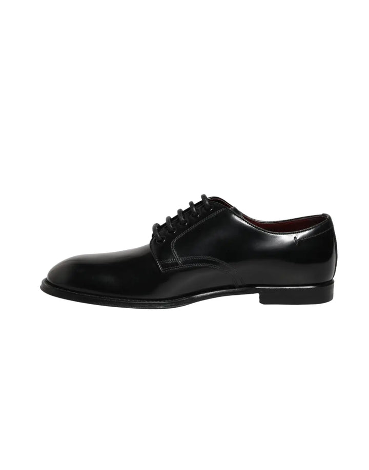 Dolce &amp; Gabbana Black Calfskin Leather Derby Men Dress Shoes