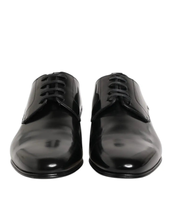 Dolce &amp; Gabbana Black Calfskin Leather Derby Men Dress Shoes