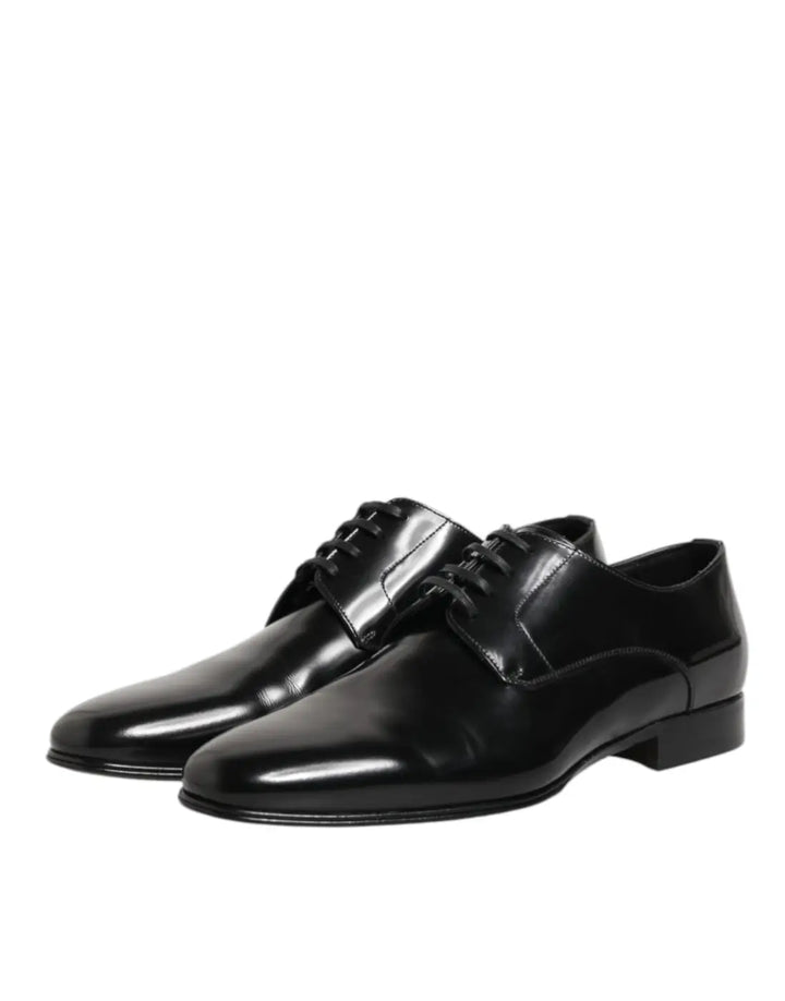 Dolce &amp; Gabbana Black Calfskin Leather Derby Men Dress Shoes