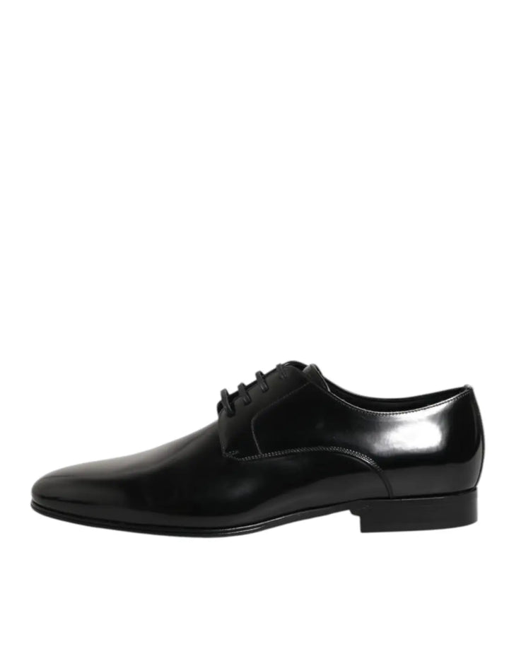 Dolce &amp; Gabbana Black Calfskin Leather Derby Men Dress Shoes