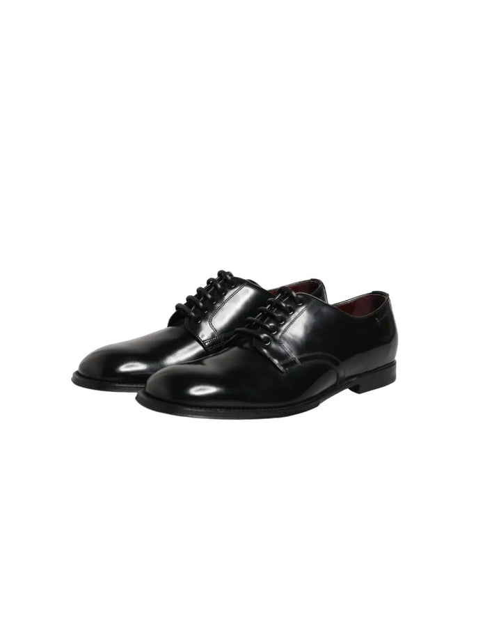 Dolce &amp; Gabbana Black Calfskin Leather Derby Men Dress Shoes