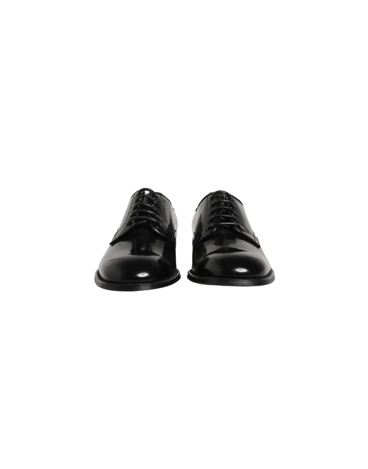 Dolce &amp; Gabbana Black Calfskin Leather Derby Men Dress Shoes