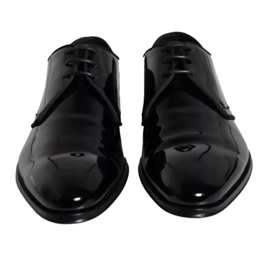 Dolce &amp; Gabbana Black Calfskin Leather Derby Men Dress Shoes