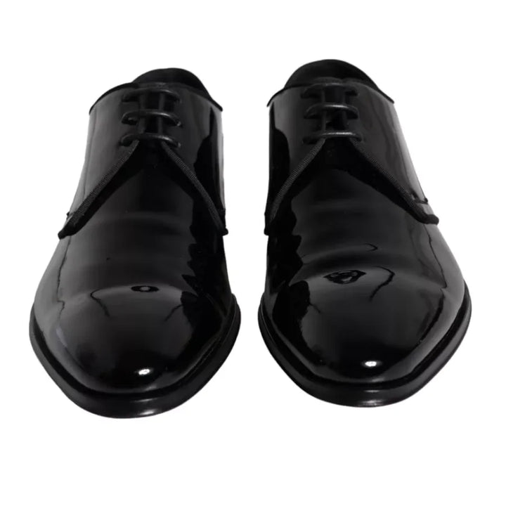 Dolce &amp; Gabbana Black Calfskin Leather Derby Men Dress Shoes