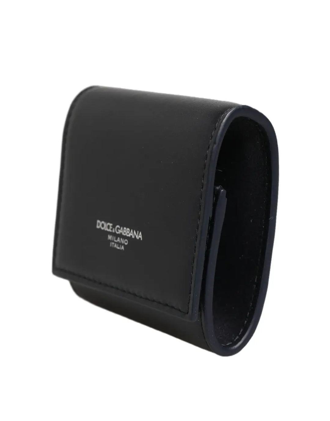 Dolce &amp; Gabbana Black Calfskin Leather Logo Print Bifold CoinPurse Wallet