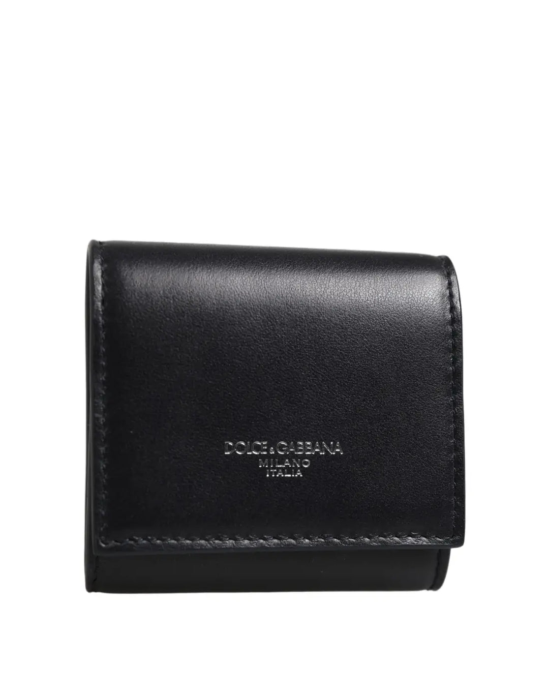 Dolce &amp; Gabbana Black Calfskin Leather Logo Print Bifold CoinPurse Wallet