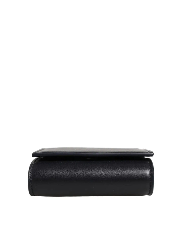 Dolce &amp; Gabbana Black Calfskin Leather Logo Print Bifold CoinPurse Wallet
