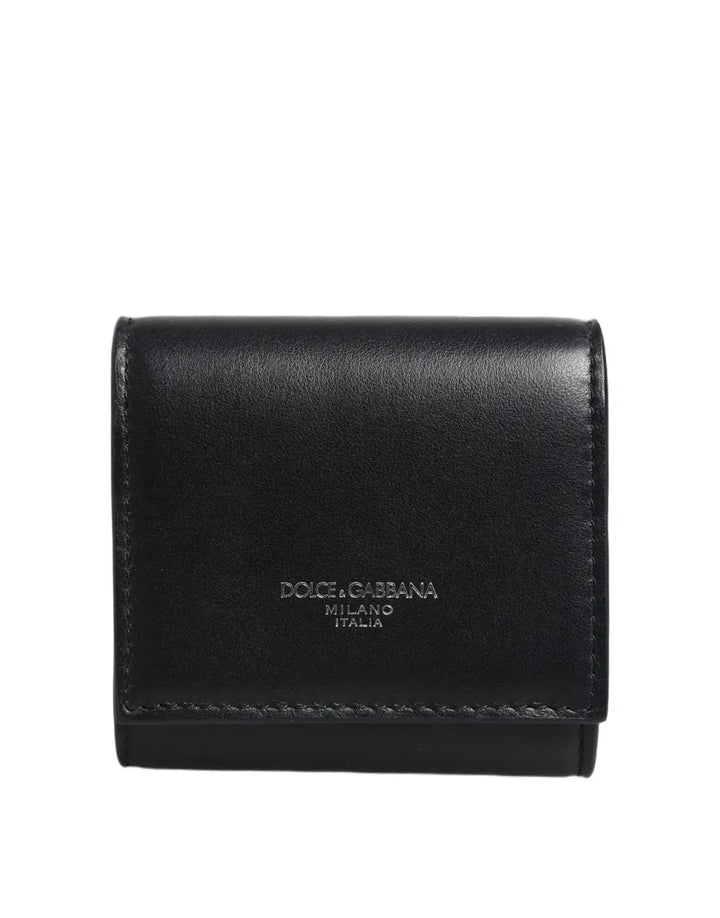 Dolce &amp; Gabbana Black Calfskin Leather Logo Print Bifold CoinPurse Wallet