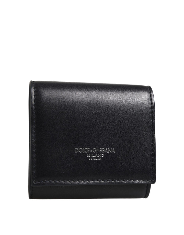 Dolce &amp; Gabbana Black Calfskin Leather Logo Print Bifold CoinPurse Wallet