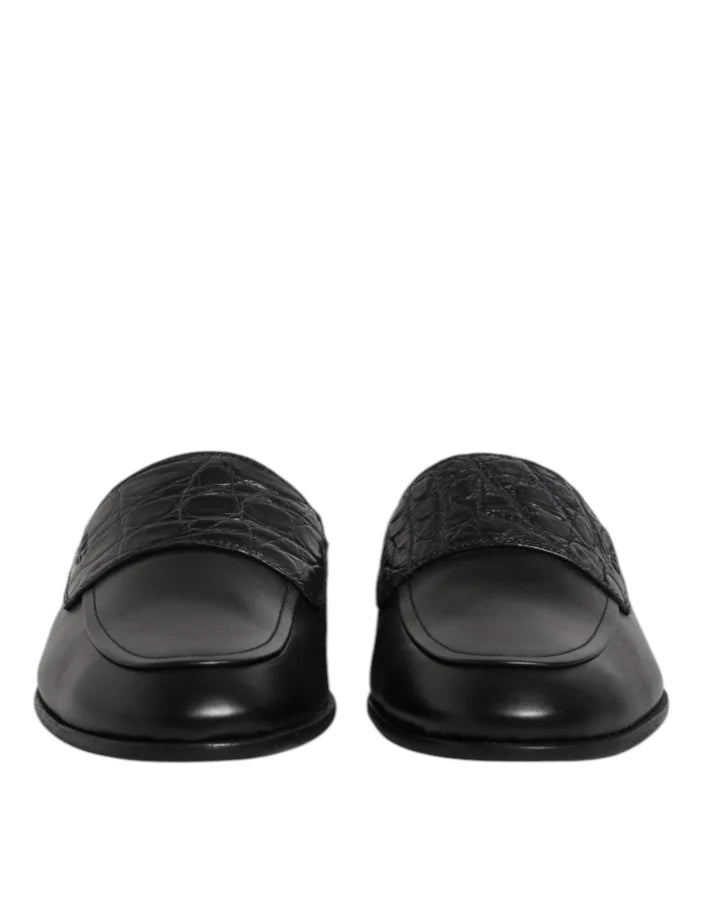 Dolce & Gabbana Black Calfskin Leather Slip On Loafers Shoes