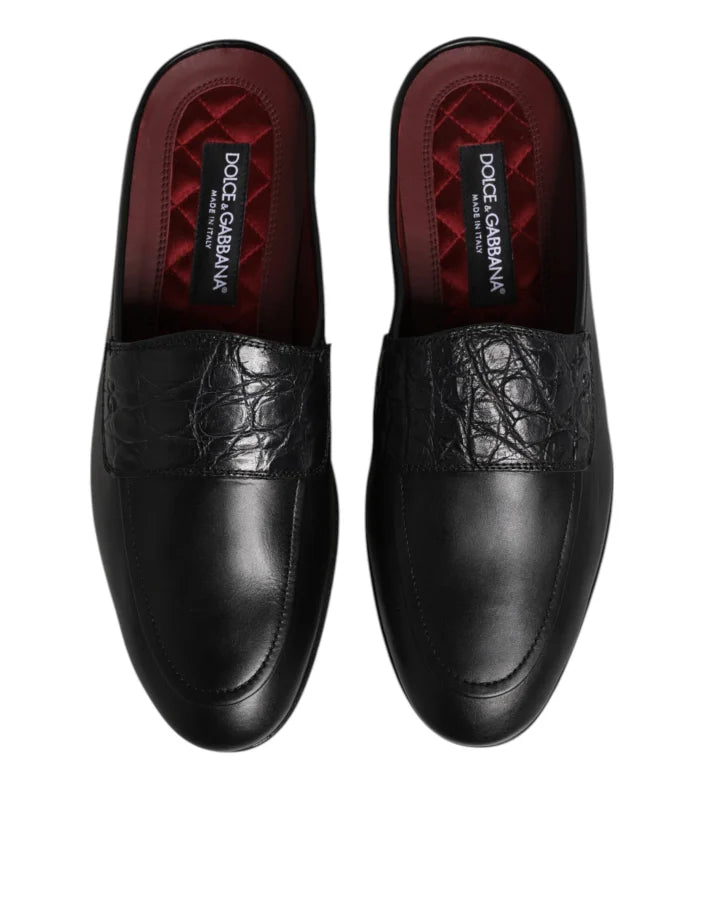 Dolce & Gabbana Black Calfskin Leather Slip On Loafers Shoes