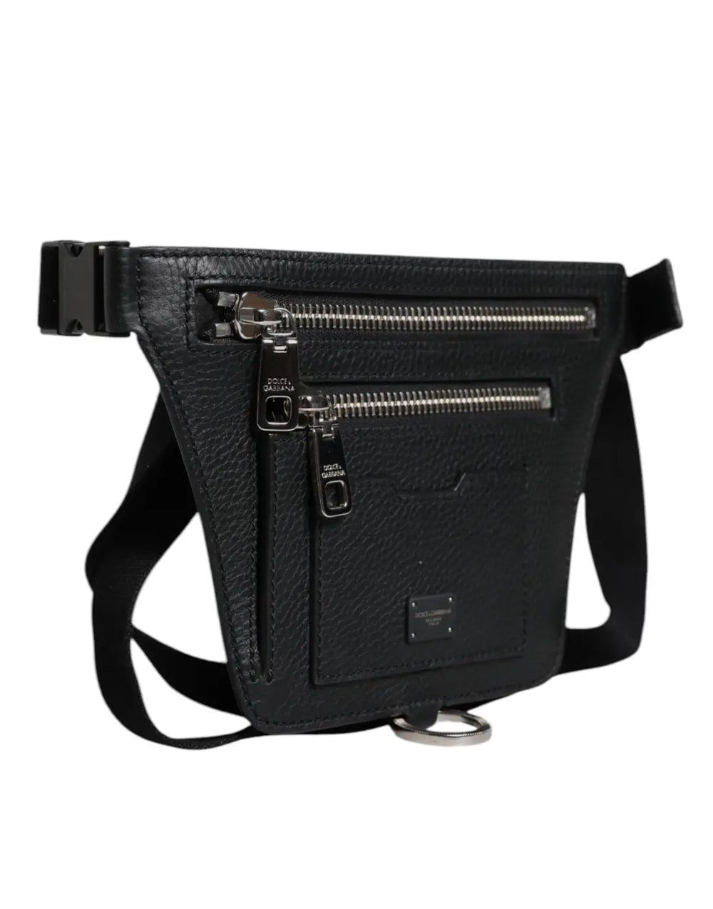 Dolce & Gabbana Black Calfskin Logo Plaque Belt Waist Men Fanny Pack Bag