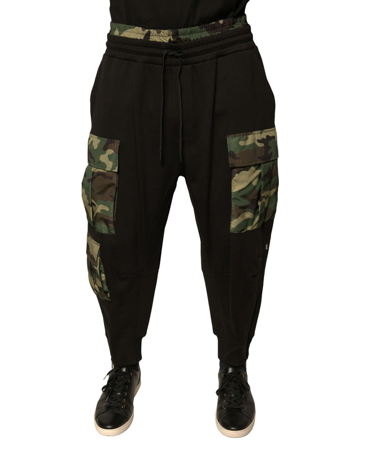 Dolce &amp; Gabbana Black Camouflage Cotton Jogger Cargo Pants