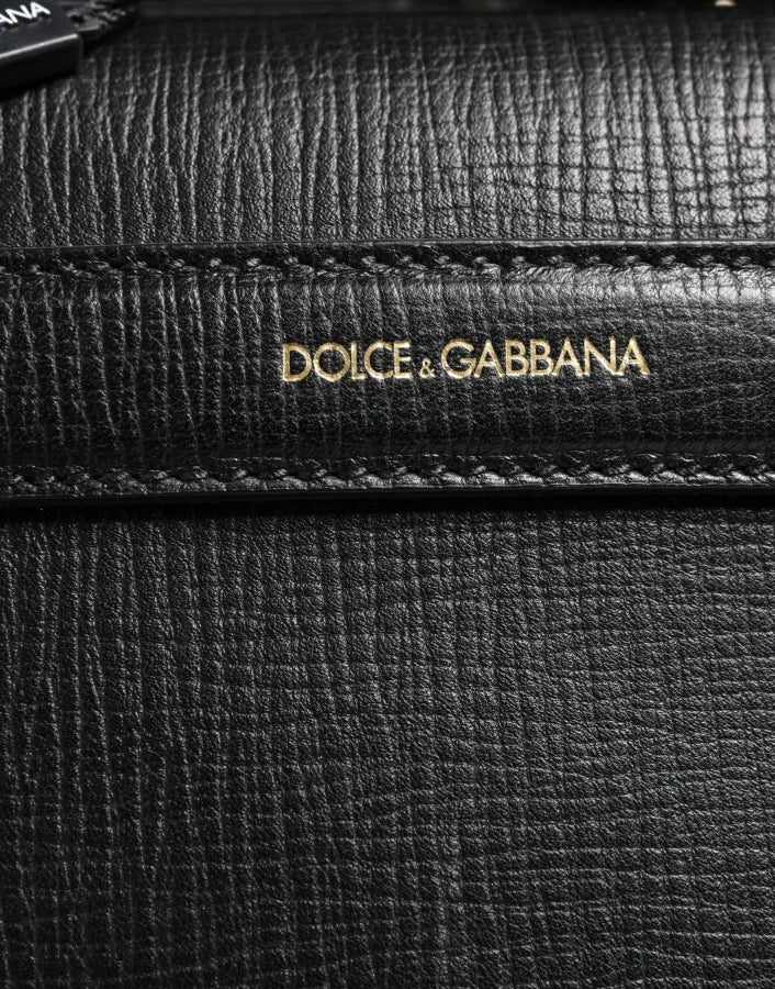 Dolce & Gabbana Black Car Man Applique Leather Weekender Borse Bag