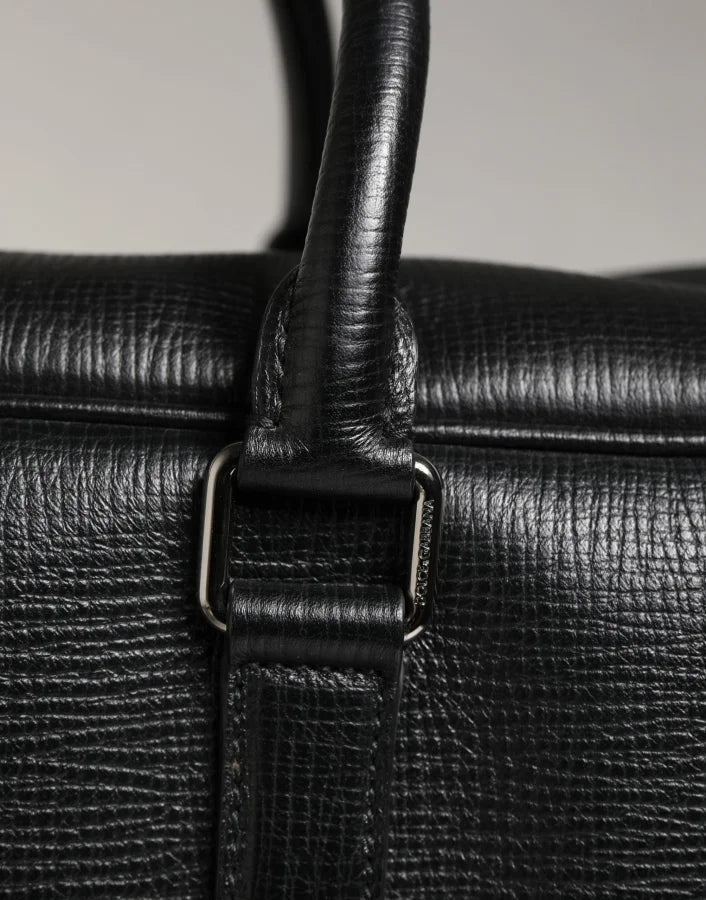 Dolce & Gabbana Black Car Man Applique Leather Weekender Borse Bag