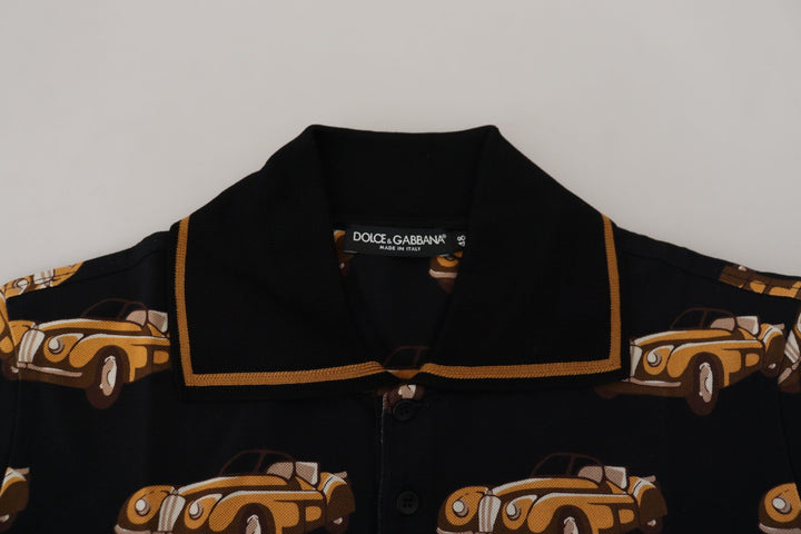 Dolce &amp; Gabbana Black Car Print Short Sleeve Polo T-shirt