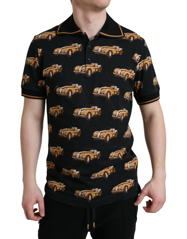 Dolce &amp; Gabbana Black Car Print Short Sleeve Polo T-shirt