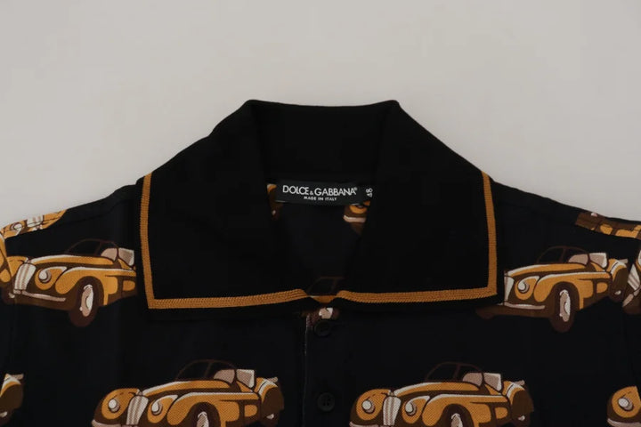 Dolce & Gabbana Black Car Print Short Sleeve Polo T-shirt