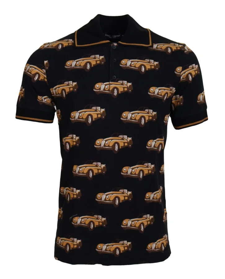 Dolce & Gabbana Black Car Print Short Sleeve Polo T-shirt