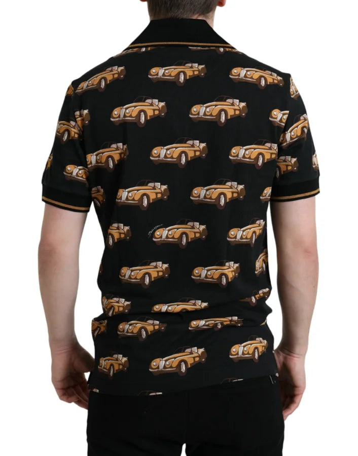 Dolce &amp; Gabbana Black Car Print Short Sleeve Polo T-shirt