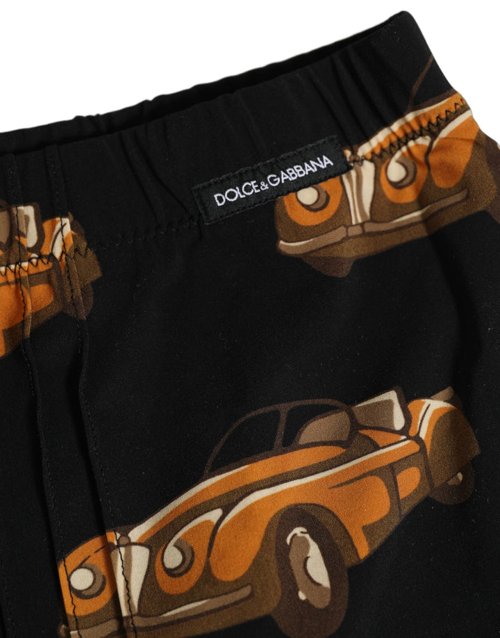 Dolce &amp; Gabbana Black Car Print Swim Trunk Beachwear Swimwear