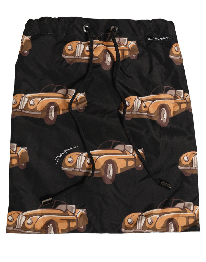 Dolce &amp; Gabbana Black Car Print Swim Trunk Beachwear Swimwear