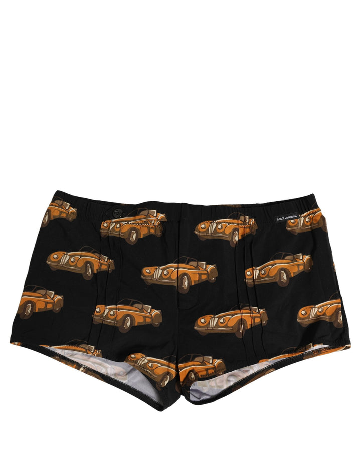 Dolce &amp; Gabbana Black Car Print Swim Trunk Beachwear Swimwear