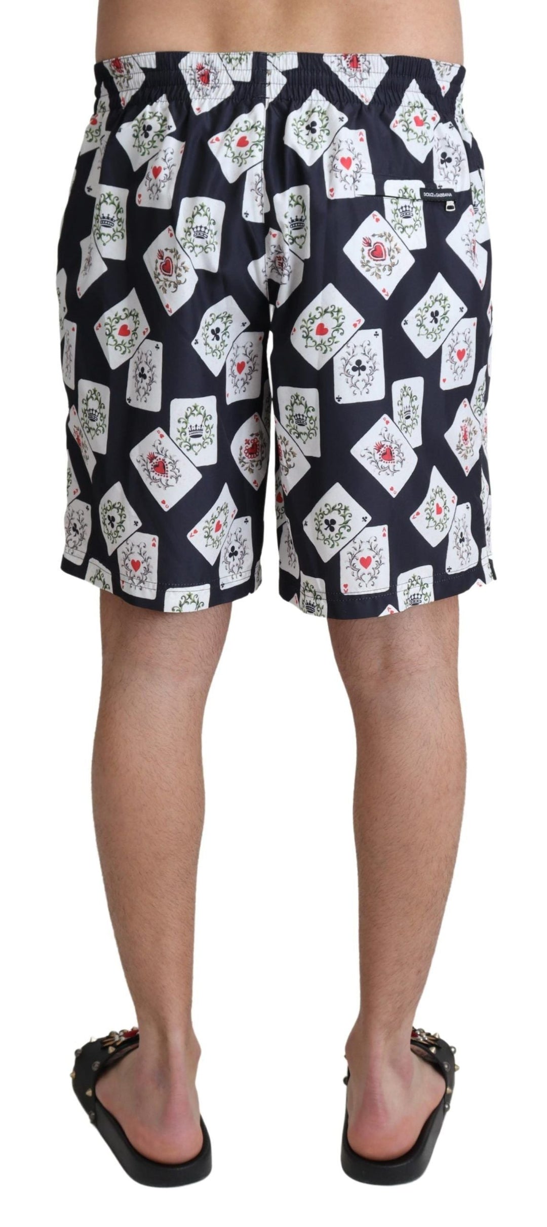 Dolce &amp; Gabbana Black Card Deck Print Beachwear Swimshorts