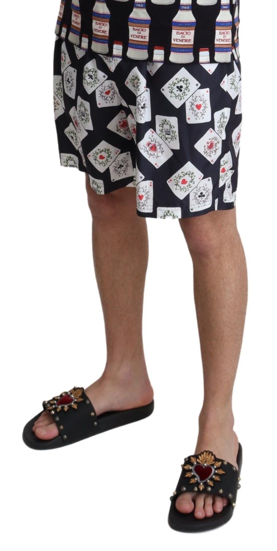 Dolce &amp; Gabbana Black Card Deck Print Beachwear Swimshorts
