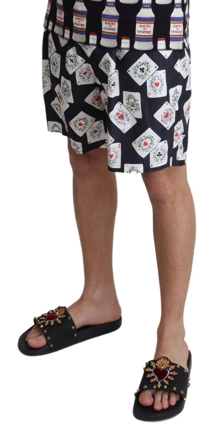 Dolce &amp; Gabbana Black Card Deck Print Beachwear Swimshorts