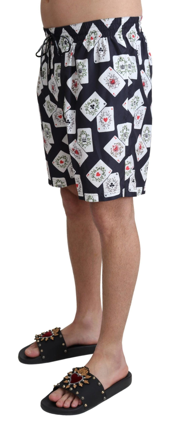 Dolce &amp; Gabbana Black Card Deck Print Beachwear Swimshorts