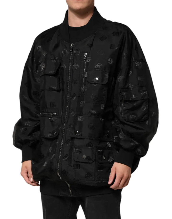 Dolce &amp; Gabbana Black Cargo Windbraker Logo Mania Jacket