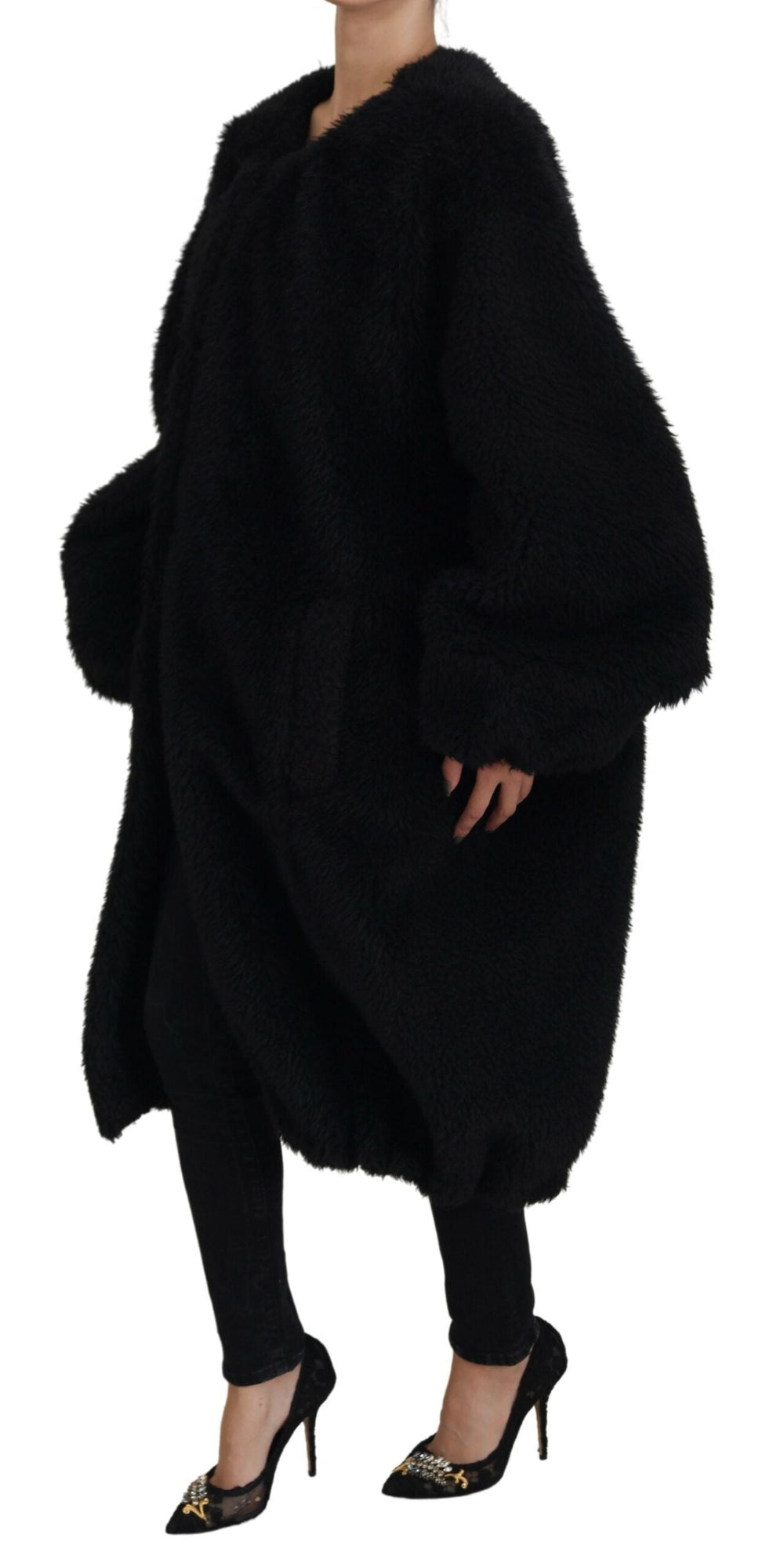 Dolce & Gabbana Overcoats - Black Cashmere Blend Faux Fur Coat Jacket