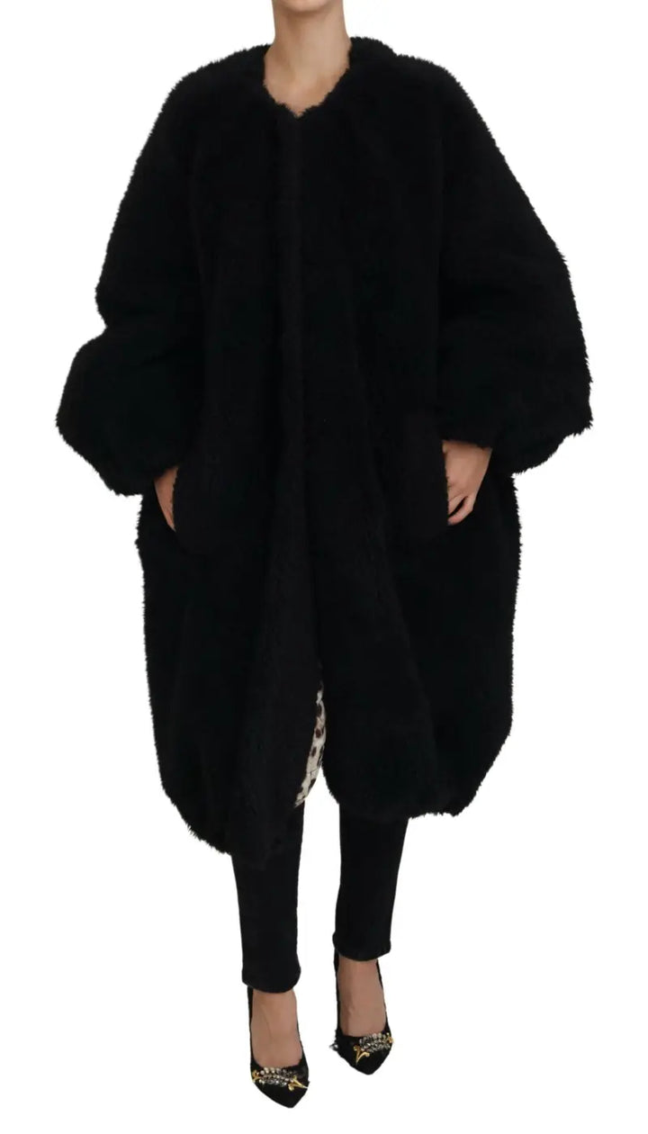 Dolce &amp; Gabbana Black Cashmere Blend Faux Fur Coat Jacket