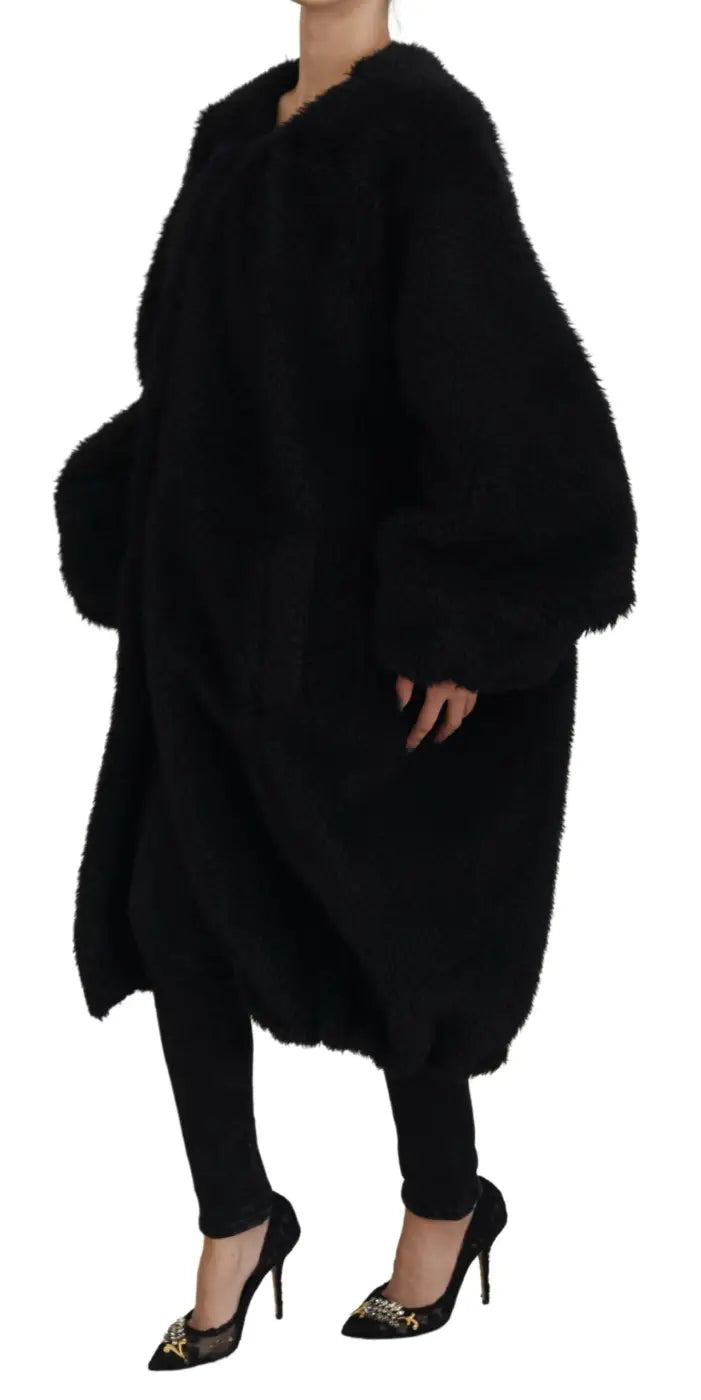 Dolce &amp; Gabbana Black Cashmere Blend Faux Fur Coat Jacket