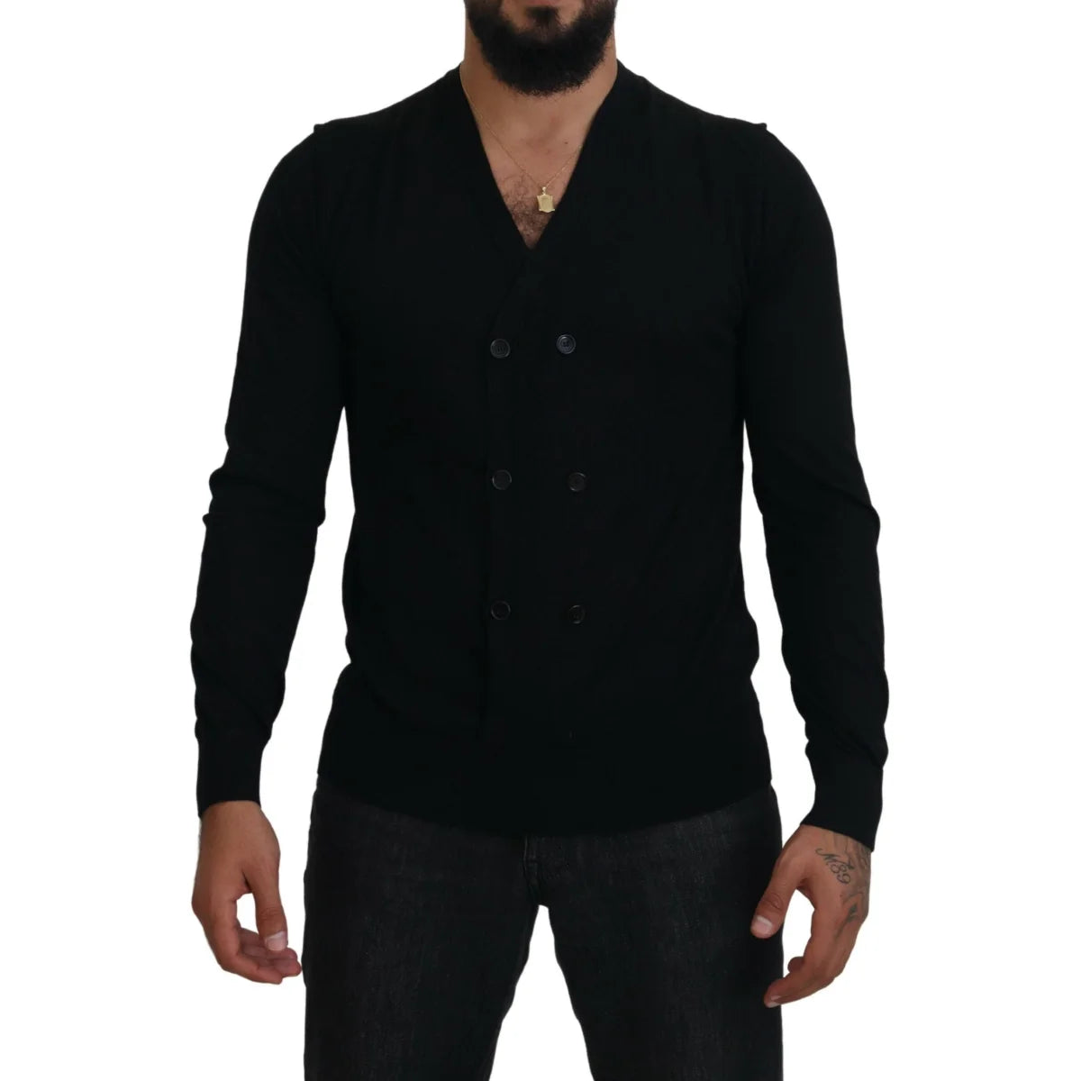 Dolce and Gabbana Black Cashmere Button Cardigan Sweater &