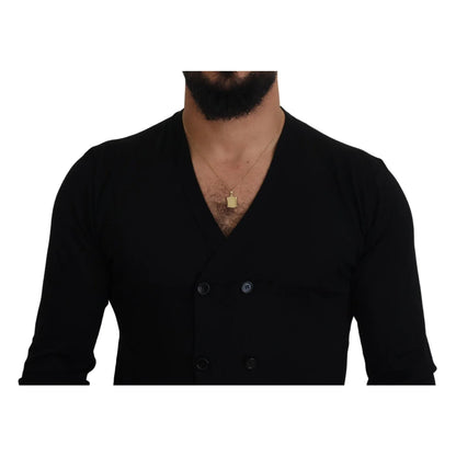 Dolce & Gabbana Black Cashmere Button Cardigan Sweater Luxury Style