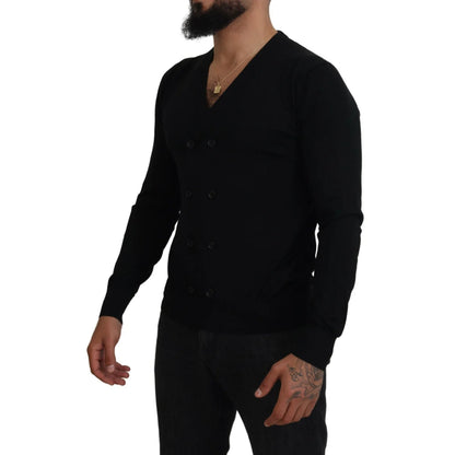 Dolce & Gabbana Black Cashmere Button Cardigan Sweater Luxury Style