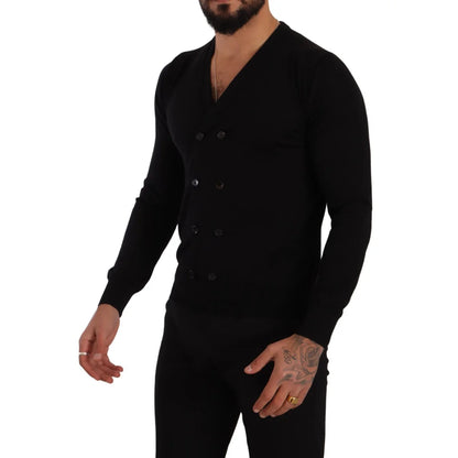 Dolce & Gabbana Black Cashmere Cardigan Sweater with Button Applique