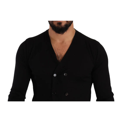 Dolce & Gabbana Black Cashmere Cardigan Sweater with Button Applique