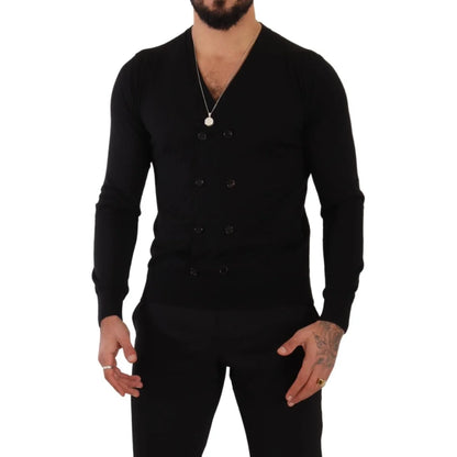 Dolce & Gabbana Black Cashmere Cardigan Sweater with Button Applique