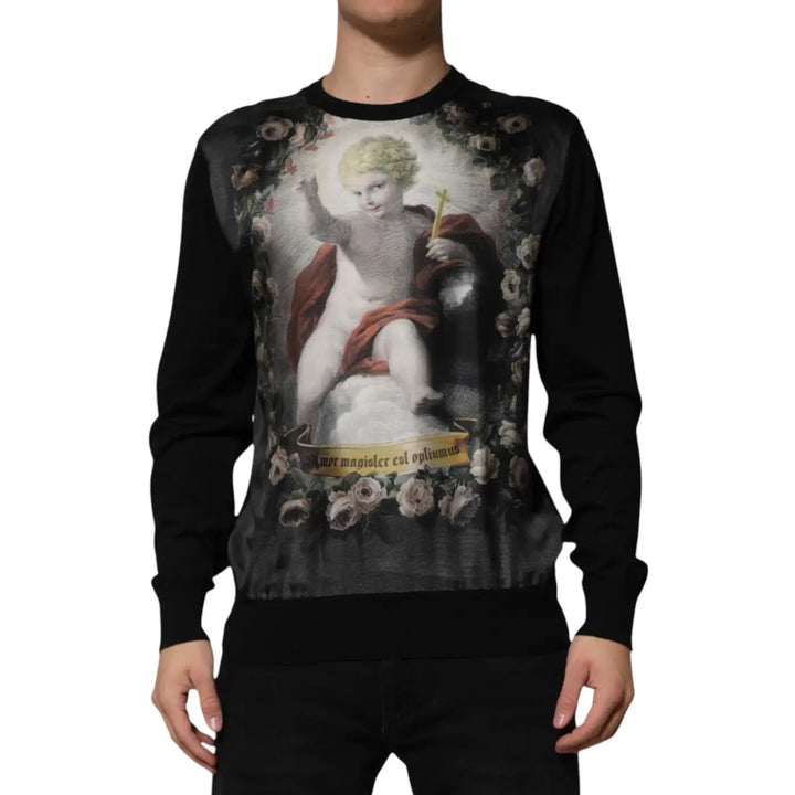 Dolce &amp; Gabbana Black Cashmere Cherub Print Baroque Sweater