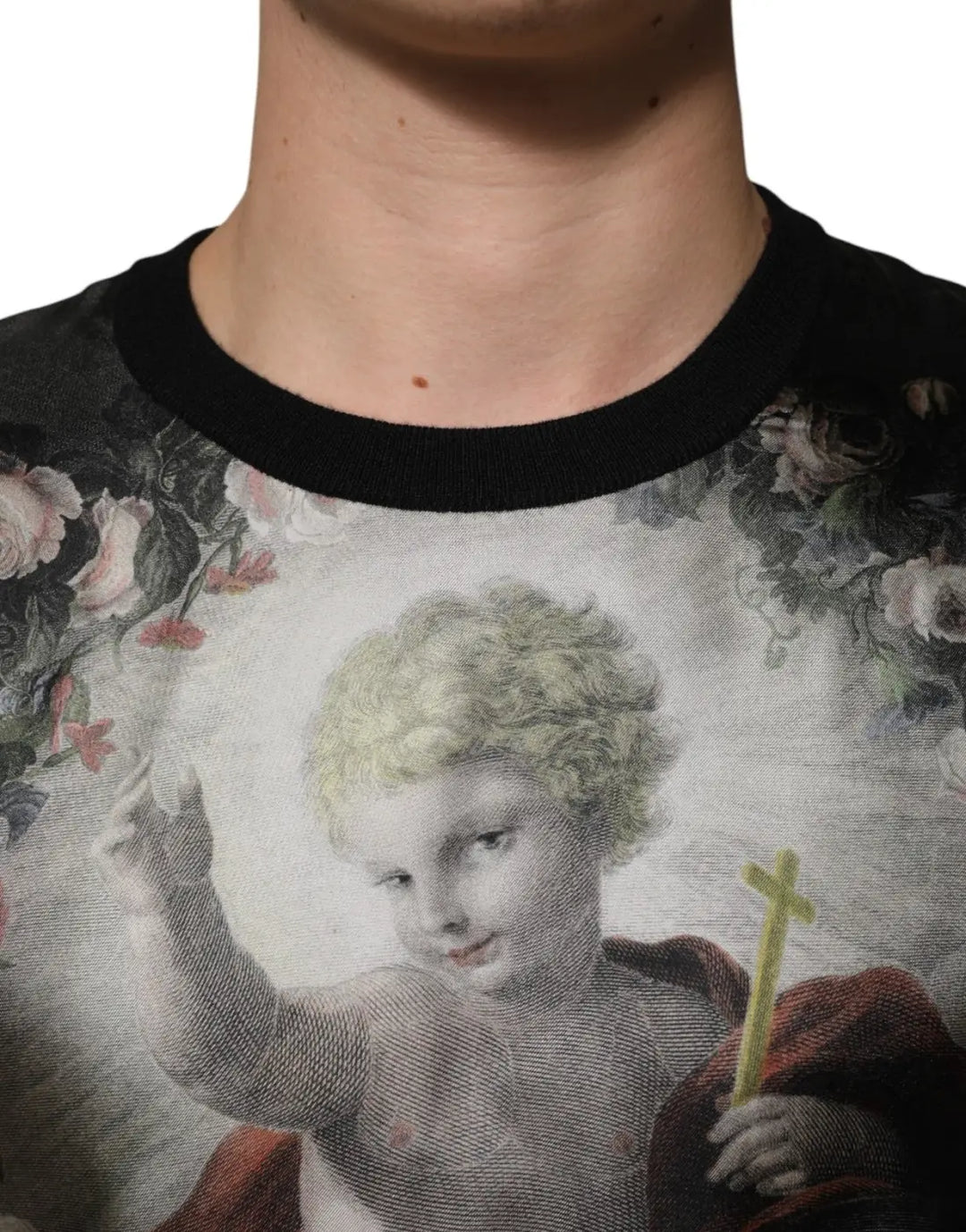 Dolce &amp; Gabbana Black Cashmere Cherub Print Baroque Sweater