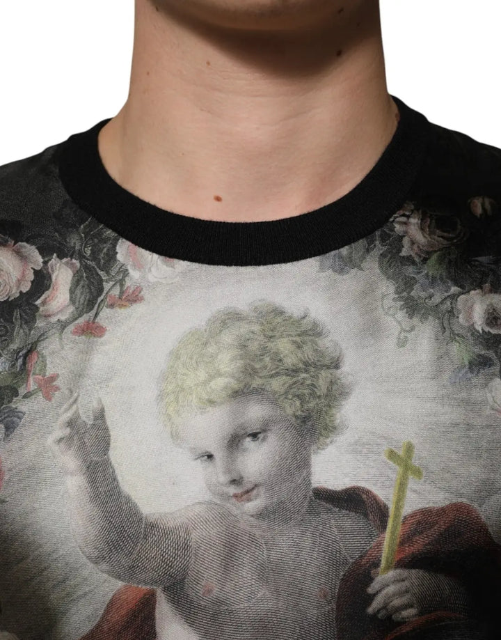 Dolce &amp; Gabbana Black Cashmere Cherub Print Baroque Sweater