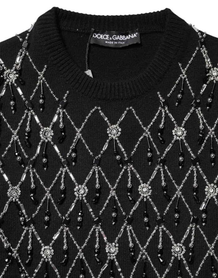 Dolce & Gabbana Black Cashmere Embellished Long Sleeves Top