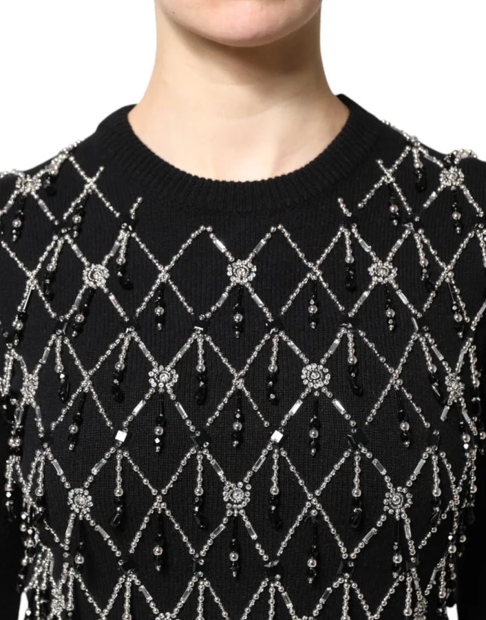 Dolce & Gabbana Black Cashmere Embellished Long Sleeves Top