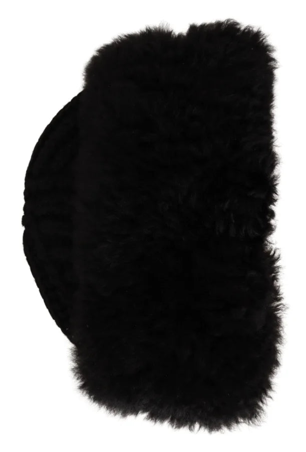 Dolce & Gabbana Black Cashmere Fur Women Beanie Hat