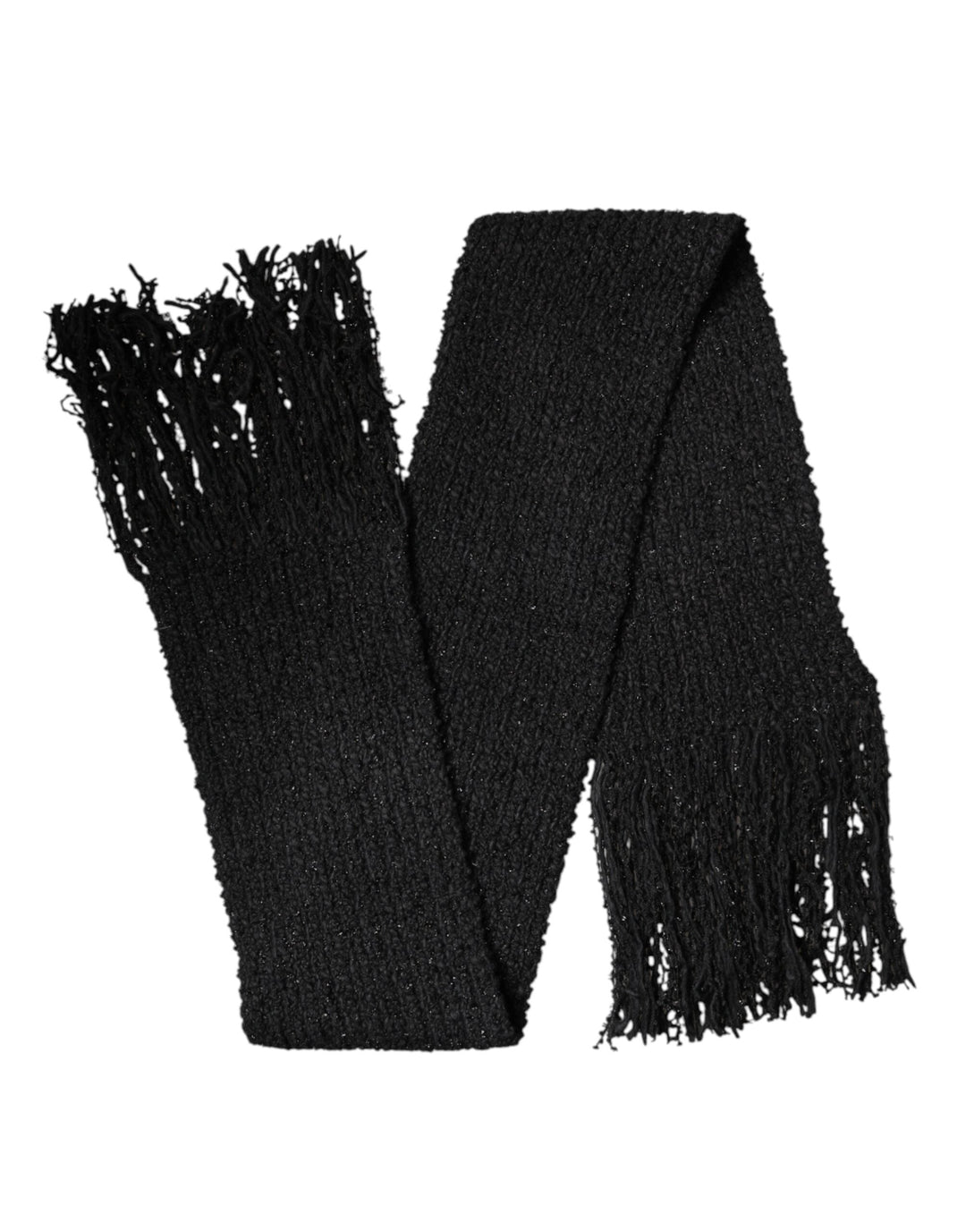 Dolce &amp; Gabbana Black Cashmere Knit Shawl Fringes Scarf